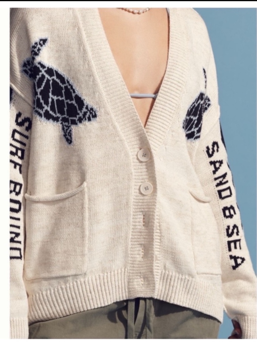 Anthropologie Pilcro Relaxed Sea Turtle Nautical Cardigan Sweater, M - Picture 3 of 17